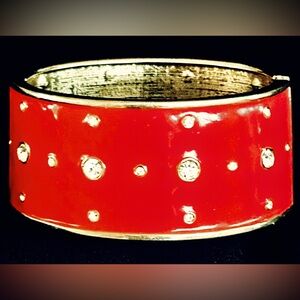 Red Enamel Cuff with Gold Trim and Crystals